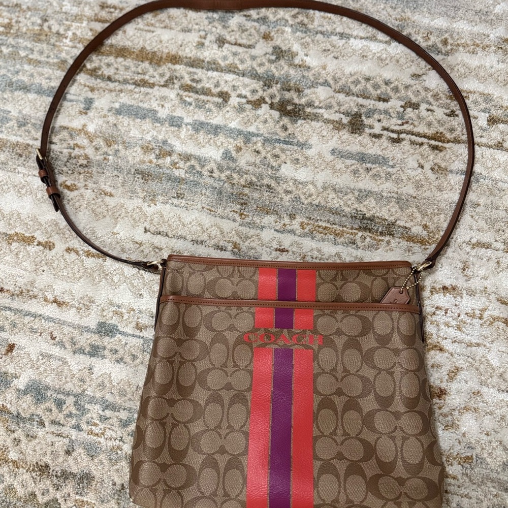 Coach Brown and Red Signature Crossbody Bag